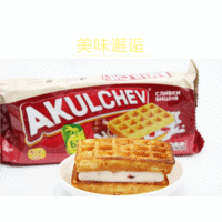 洋品多俄罗斯进口 AKULCHEV阿库利切 樱桃酸奶/奶油华夫夹心饼干150g